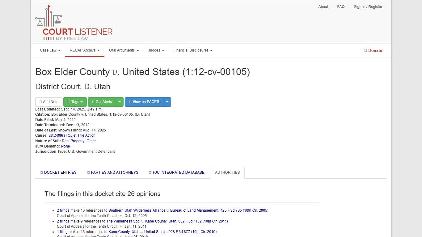 Authorities for Box Elder County v. United States, 1:12-cv-00105 – CourtListener.com