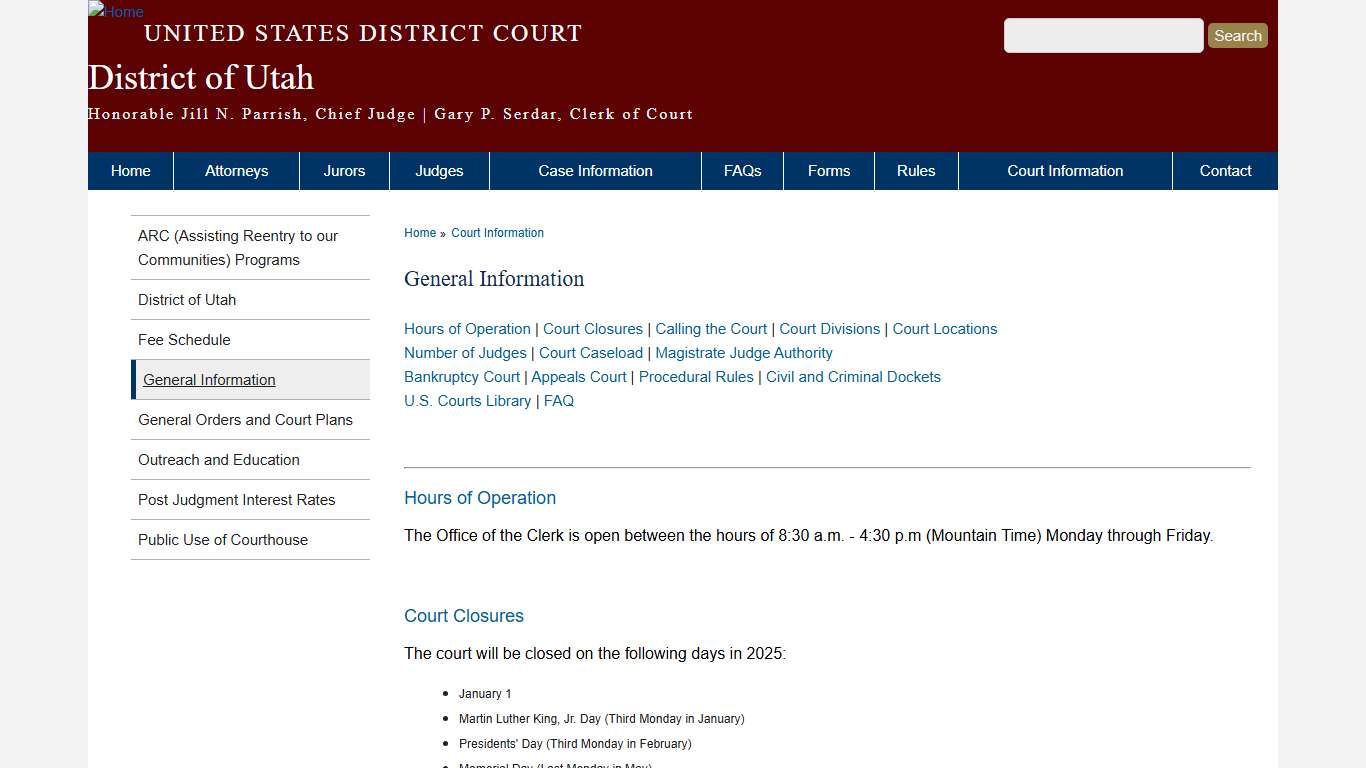 General Information | District of Utah | United States District Court