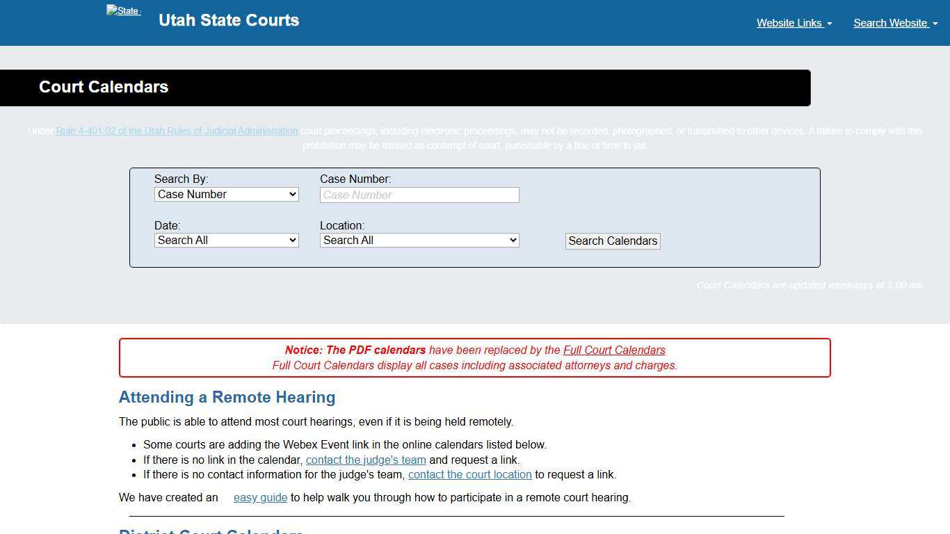 Court Calendars  - Utah Courts